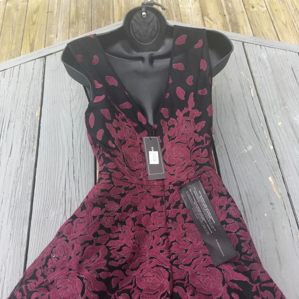ASO BCBG dress cocktail wedding guest tulle holiday embroidery 4 new $398